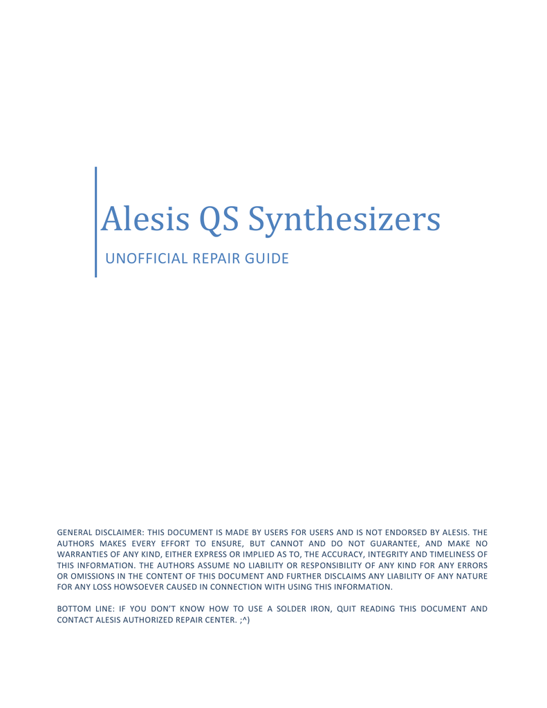 Alesis Qs8. 1 Keyboard Manual